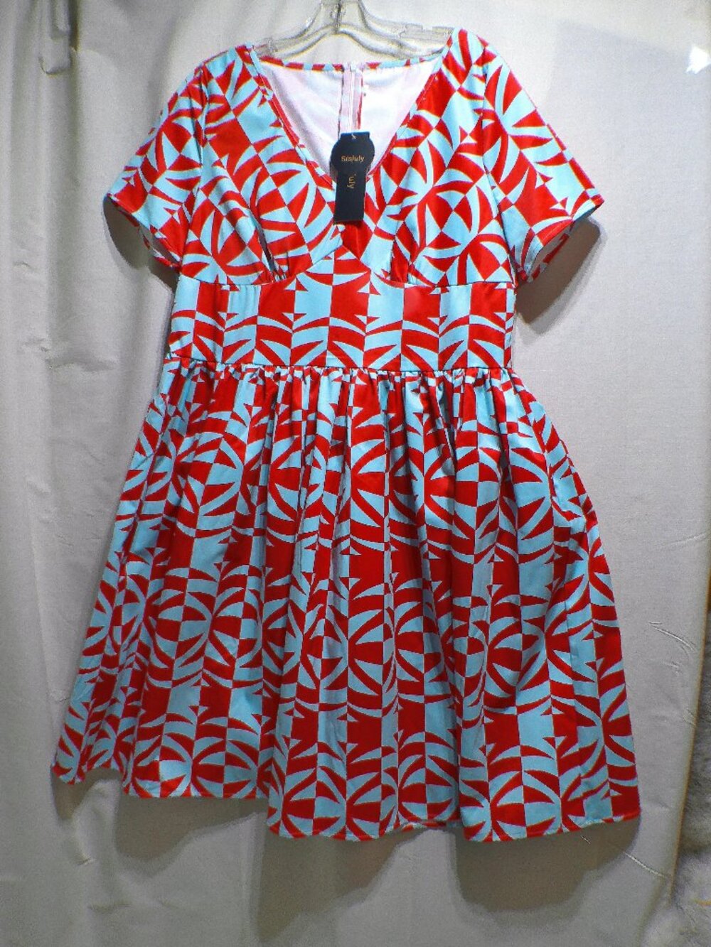 Sisjuly Dress Pin Up Fit Flare Red Blue Size 4XL NWT Plus REtro
